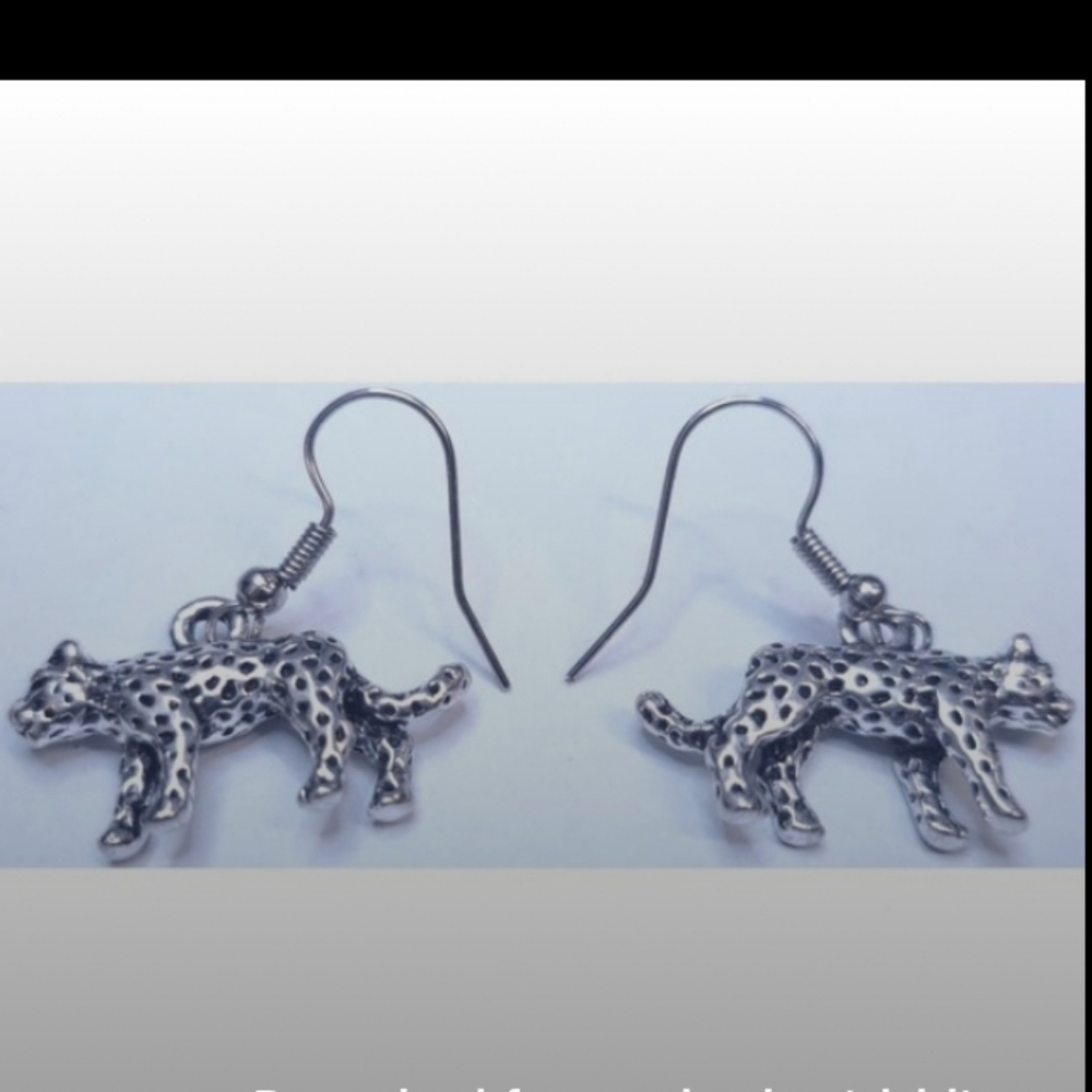 Leopard Cheetah Jaquar Tiger Cat Earrings Feline Lover Silver NEW Hand Crafted - Picture 2 of 7
